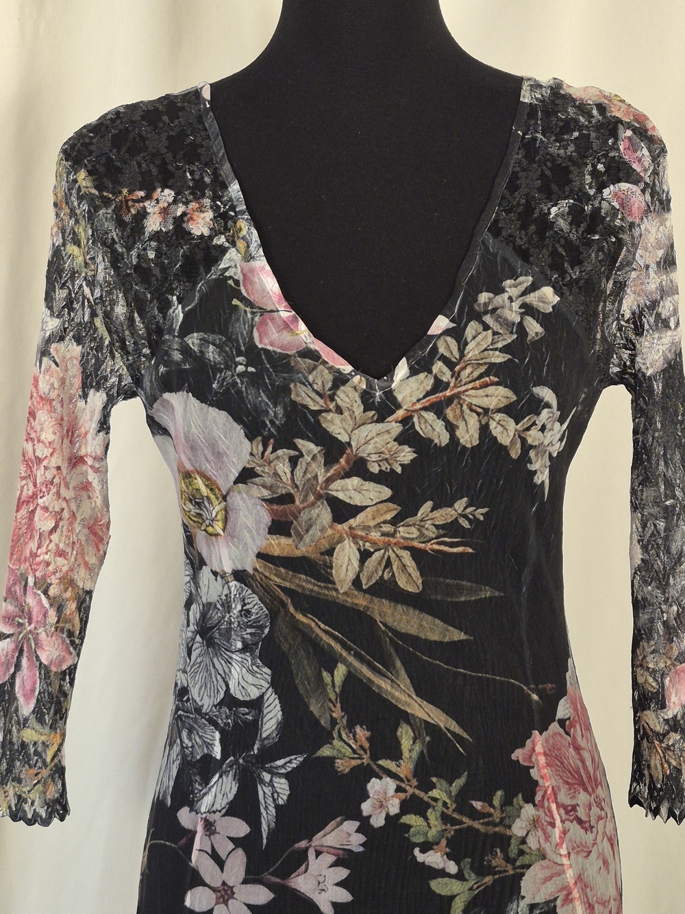 Komarov Floral Print Charmeuse & Lace Cocktail Dress w/ Plisse Slip - Size M - Picture 7 of 16